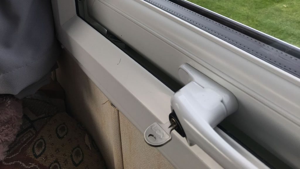 after replacement caravan windows and doors Eyemouth, window latch inside close-up
