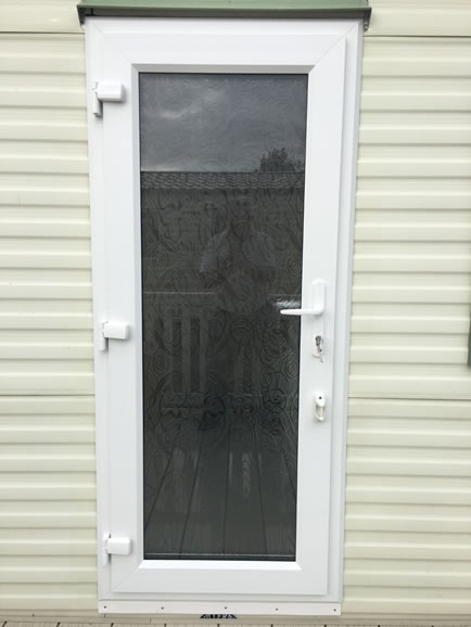 After replacement caravan windows and doors, Eyemouth, external double-glazed caravan door